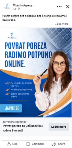 Victoria Agency oglas: povrat poreza online